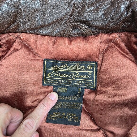 Eddie Bauer Vintage Women's Jacket Leather Winter Down-filled - Picture 3 of 13